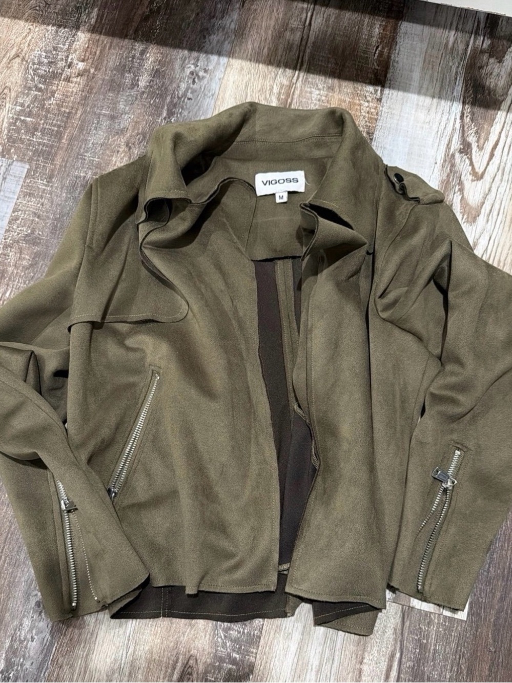 Vigoss Olive Green Draped Moto Jacket